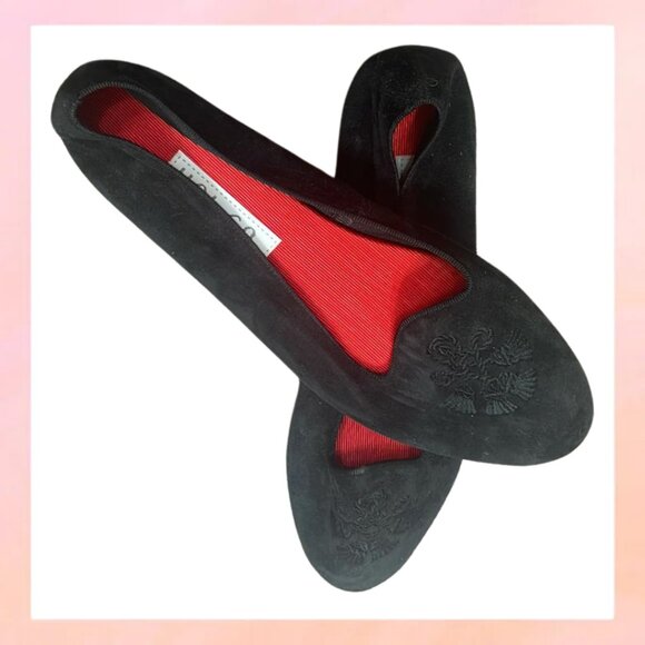 Shoes - UNISA 10B Black Suede Leather Ballet Flats Red Lining